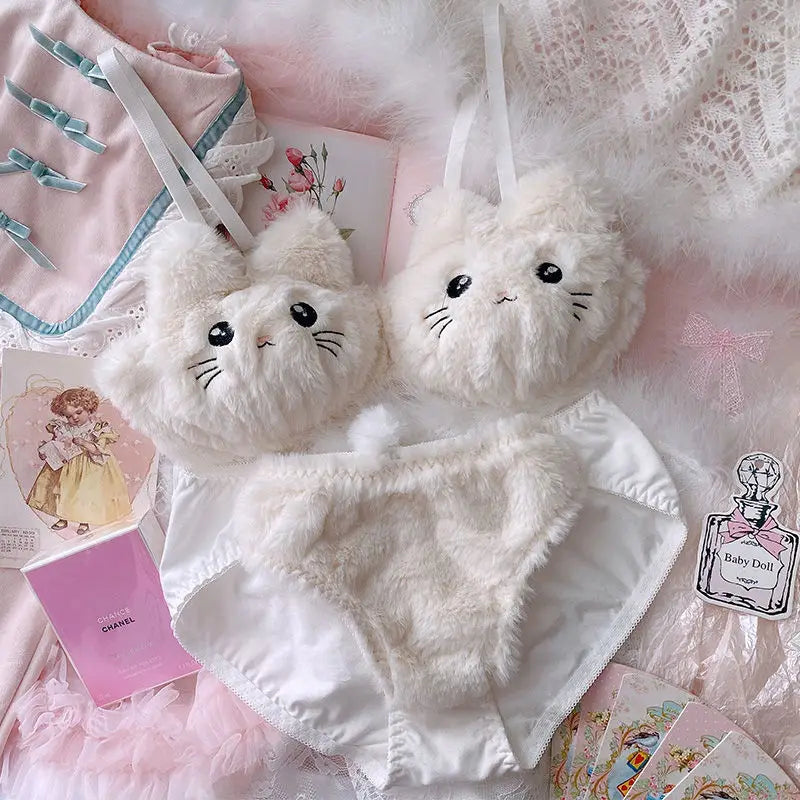 Sexy Plush Fur Bra and Panties