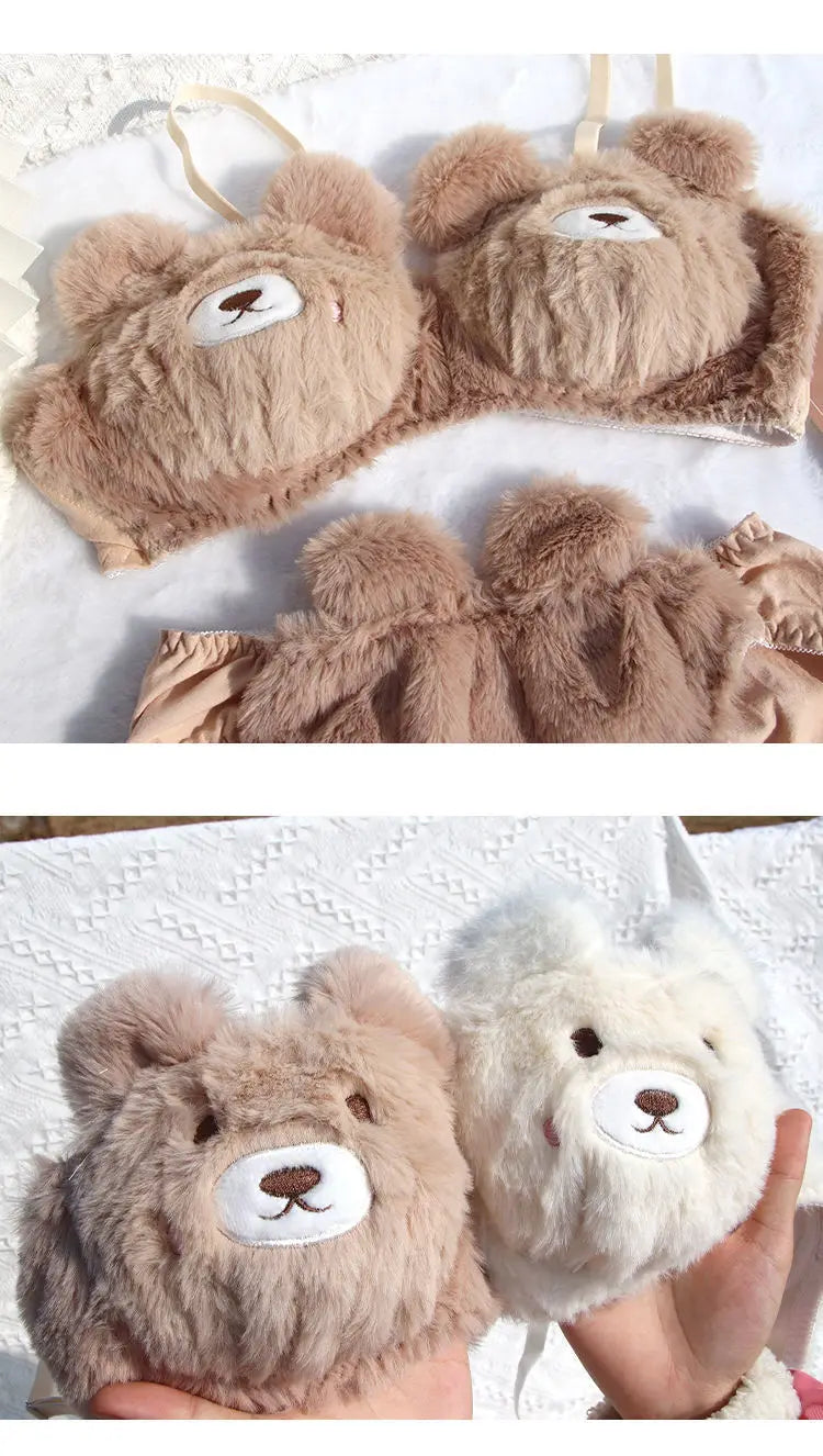 Sexy Plush Fur Bra and Panties