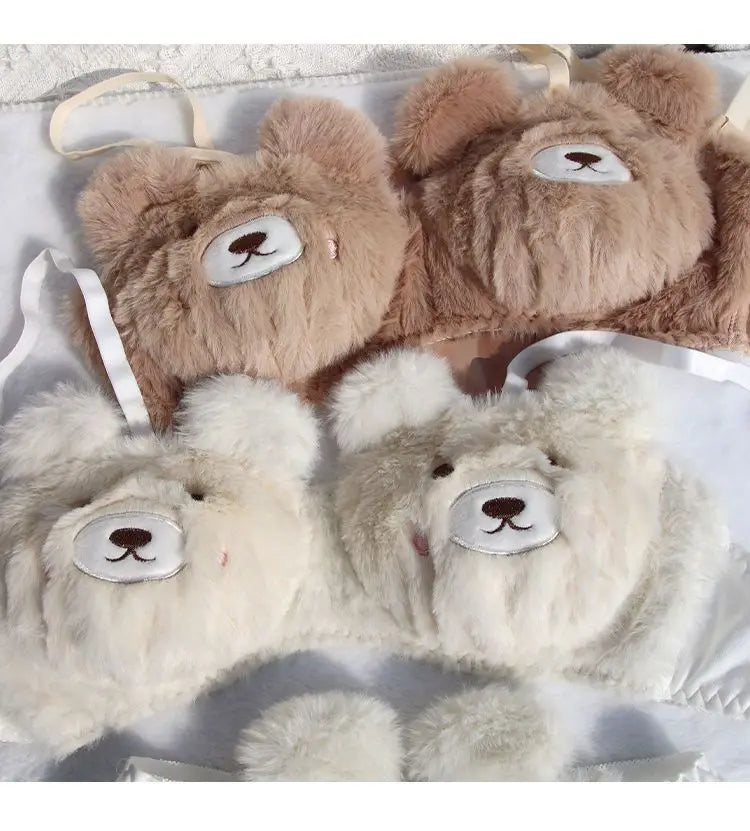 Sexy Plush Fur Bra and Panties
