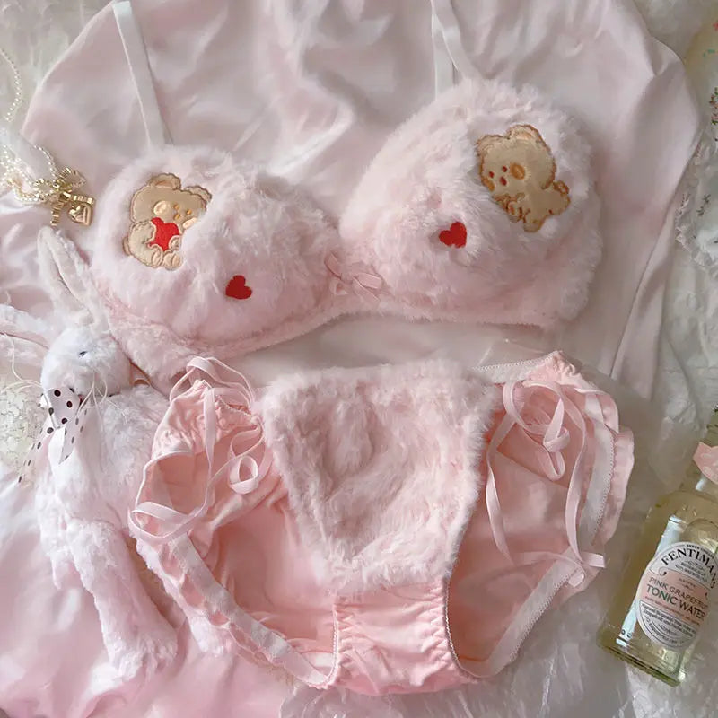 Sexy Plush Fur Bra and Panties