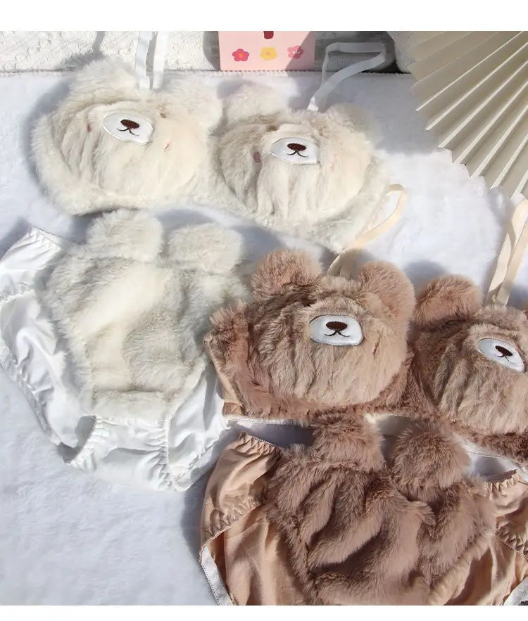 Sexy Plush Fur Bra and Panties