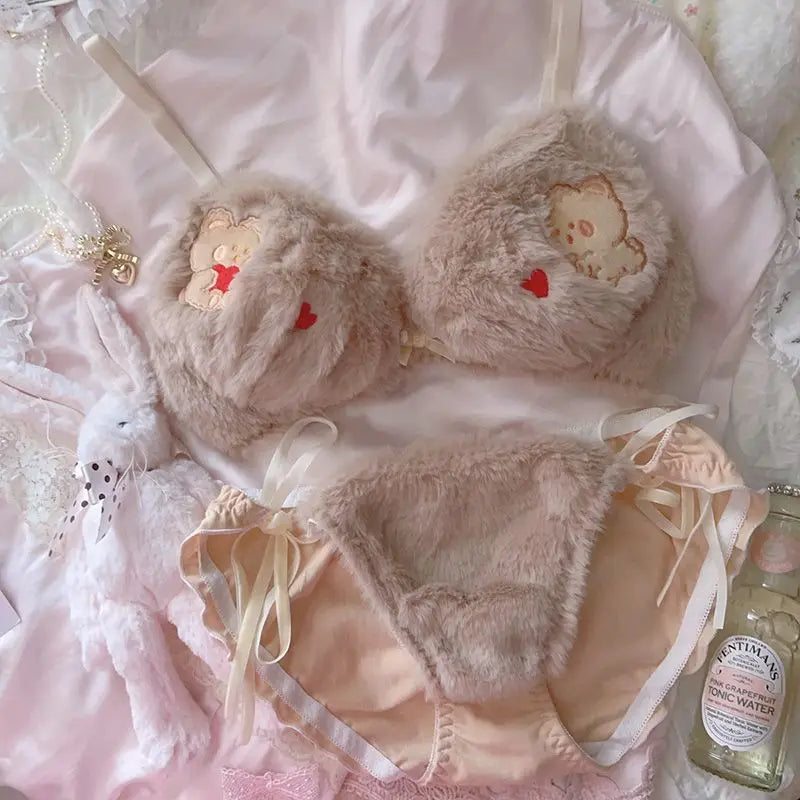 Sexy Plush Fur Bra and Panties