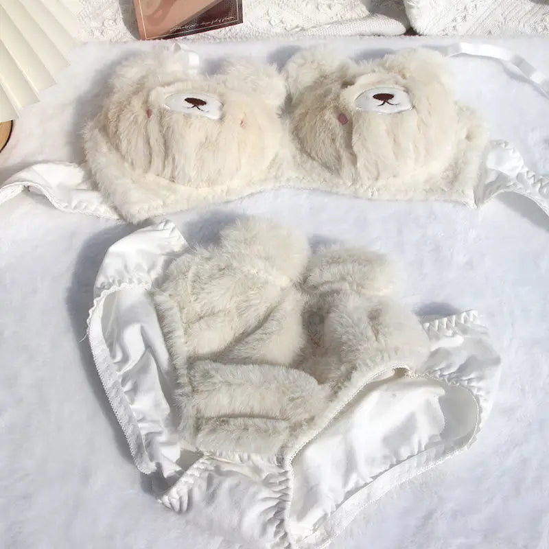 Sexy Plush Fur Bra and Panties