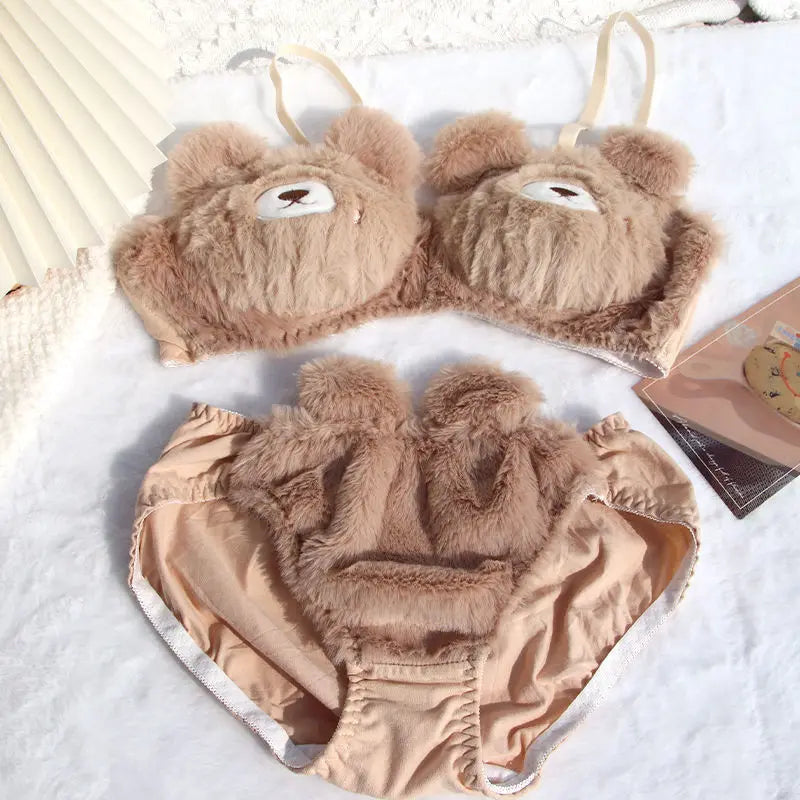 Sexy Plush Fur Bra and Panties
