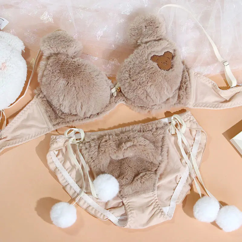 Sexy Plush Fur Bra and Panties