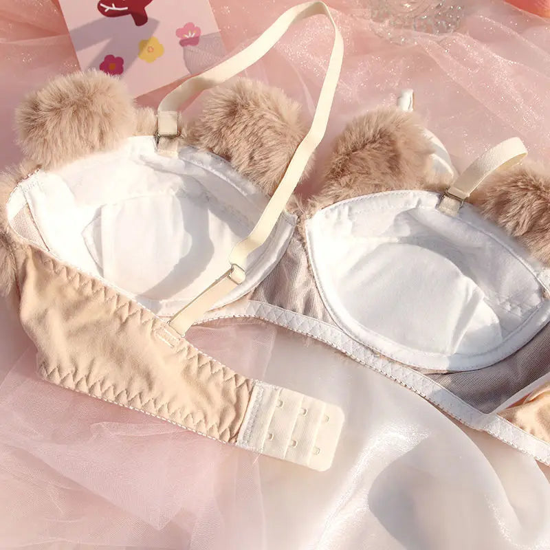 Sexy Plush Fur Bra and Panties