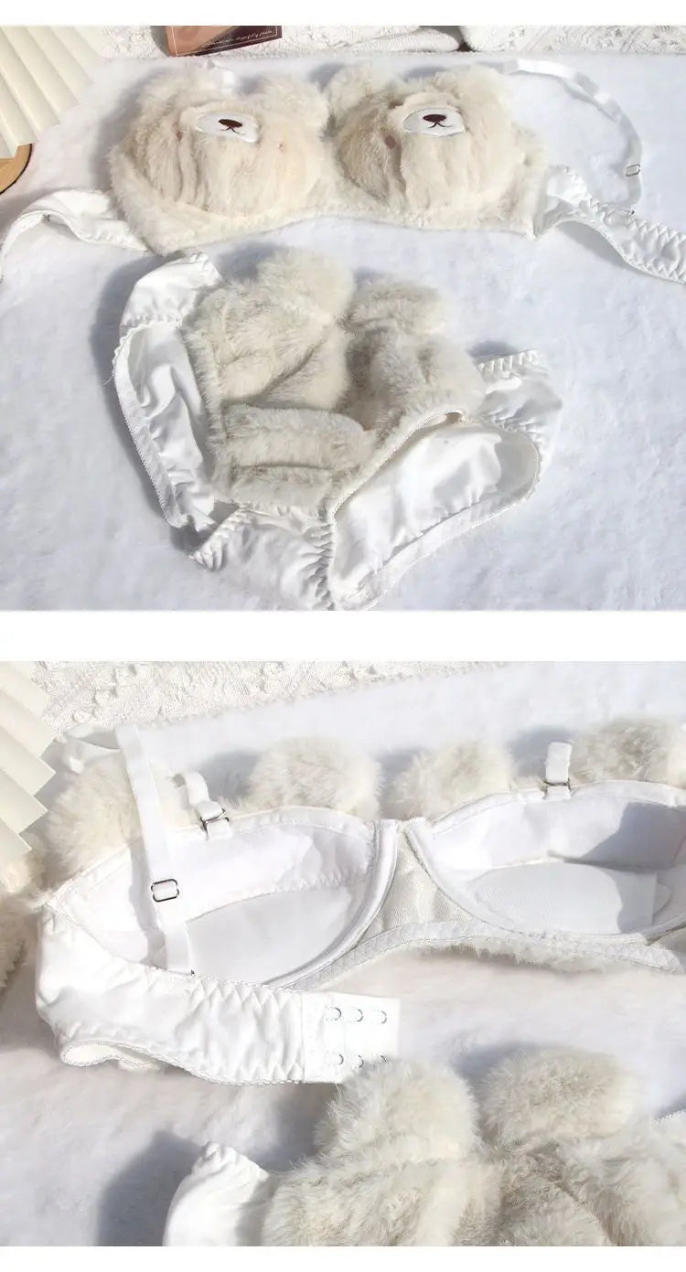 Sexy Plush Fur Bra and Panties