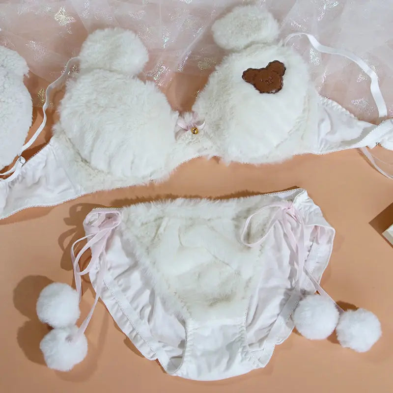 Sexy Plush Fur Bra and Panties