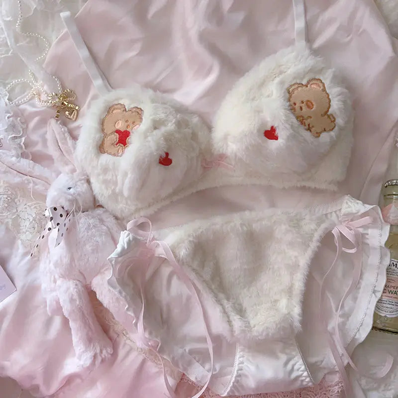 Sexy Plush Fur Bra and Panties