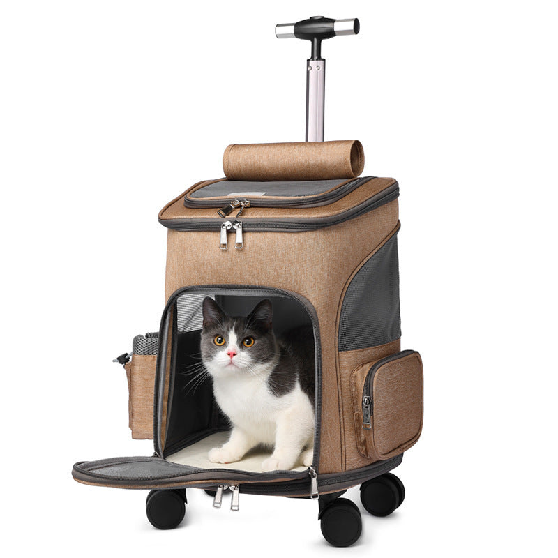 Portable Folding Trolley Pet Backpack with Wheels