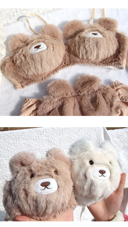 Sexy Plush Fur Bra and Panties