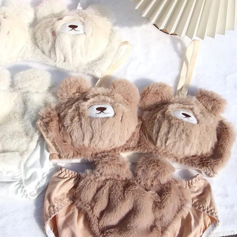 Sexy Plush Fur Bra and Panties