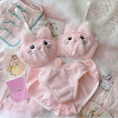Sexy Plush Fur Bra and Panties