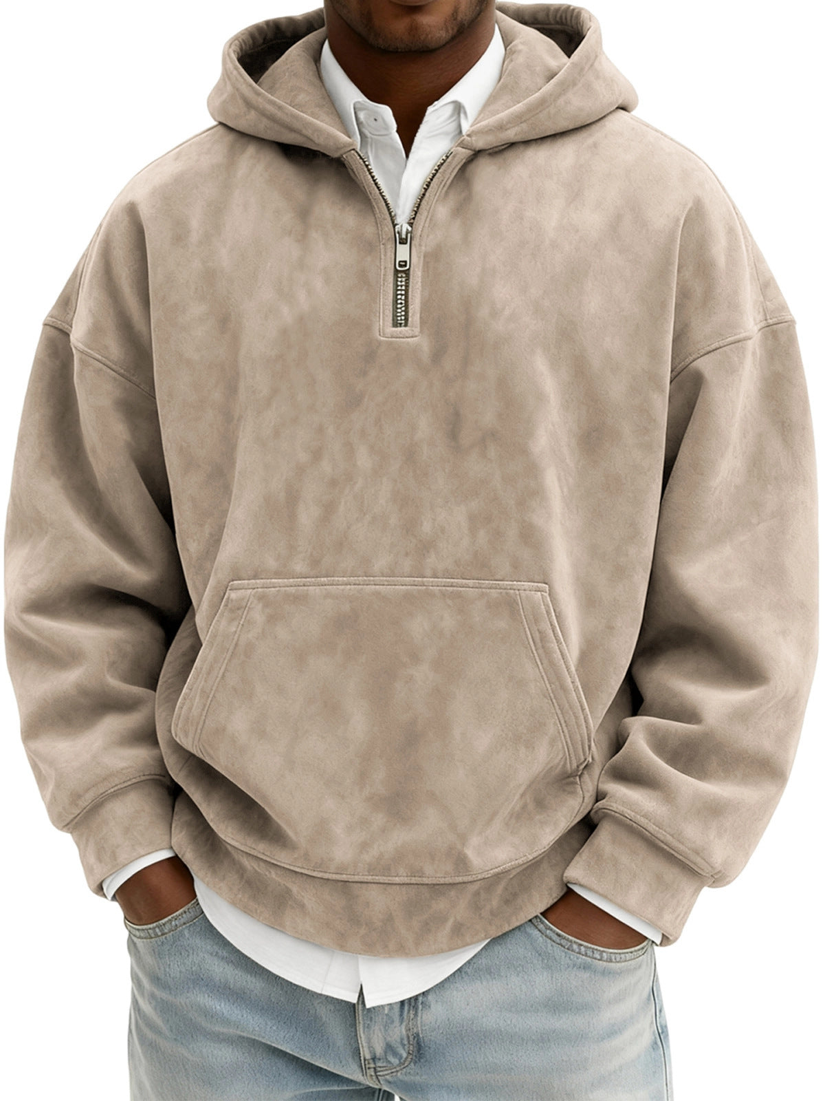 Hoodie Half Zipper Solid Color Loose Sweater